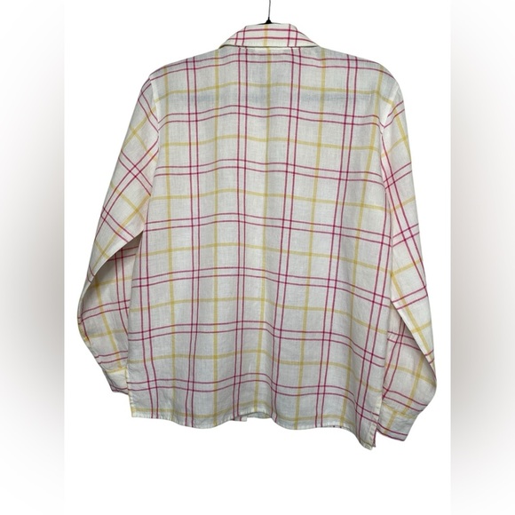Vintage Talbots Irish LINEN button down pastel pink/yellow plaid flowy shirt SZ8 - Picture 3 of 10